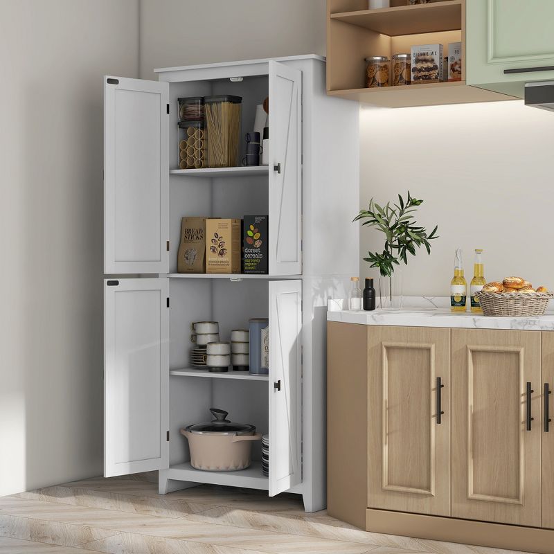 HOMCOM 72" Freestanding 4-Door Kitchen Pantry, Storage Cabinet Organizer with 4-Tiers, and Adjustable Shelves, 3 of 7