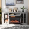 LACOO 59" Deluxe TV Stand with 5,000 BTU Electric Fireplace and Glass Cabinets -  Gray - image 2 of 4