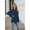 Womens Tops Round Neck Long Sleeve Lace Trim Relaxed Fit T Shirt Blue L - 4 of 4