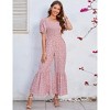Women's Summer Smocked Jumpsuits Casual Square Neck Short Sleeve High Waist Wide Leg Rompers with Pockets - 4 of 4