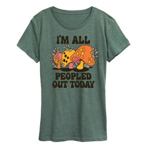 Women's - Instant Message - I'm All Peopled Out Today Mushrooms Short Sleeve Graphic T-Shirt - 1 of 4