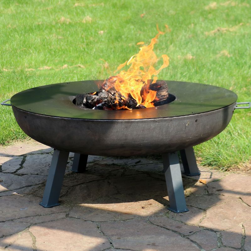 Sunnydaze Outdoor Camping or Backyard Large Round Cast Iron Fire Pit with Cooking Ledge - 40" - Dark Gray, 2 of 12