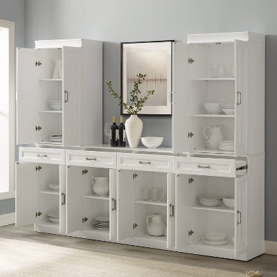 White 3-Piece Traditional Sideboard and Pantry Set with Adjustable Shelves