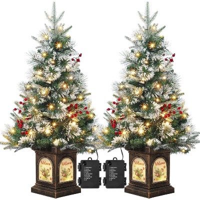 Artificial Christmas Tree Pre-Lit Christmas Tree with Snowflakes and Red Berries, Christmas Tree with White Elk Base for Home, Porch, Office