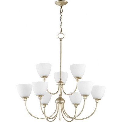 Quorum Lighting Celeste 9-Light Chandelier, Aged Silver Leaf, 32 Width, 33.5 Height, 9 Bulbs, Glass, Dry Rated