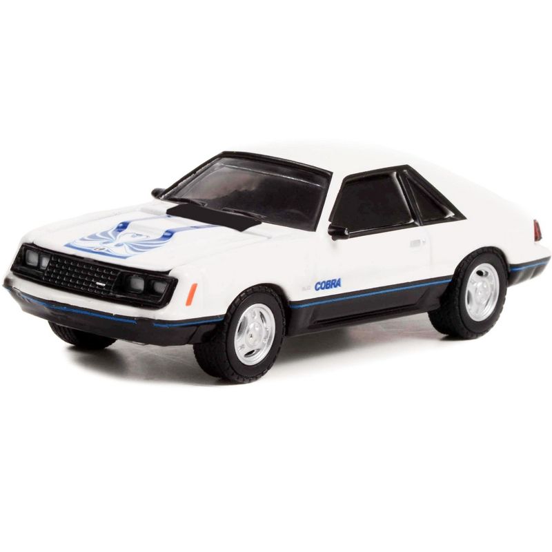 1979 Ford Mustang Cobra White with Medium Blue Glow Graphics "Hot Hatches" Series 2 1/64 Diecast Model Car by Greenlight, 2 of 4
