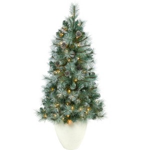 Nearly Natural 50-in Frosted Tip British Columbia Mountain Pine Artificial Christmas Tree with 100 Clear Lights - 1 of 3