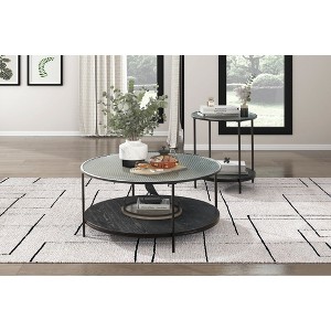 Metal 2-Piece Coffee and End Table Set with Glass Top and Lower Shelves for Living Room - 1 of 4