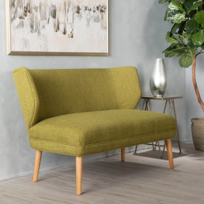 Green Cotton Blend Armless Settee with Wood Legs