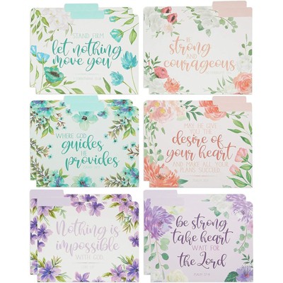 Faithful Finds 12 Pack Decorative Floral File Folders with Religious Quotes, A4 Letter Size