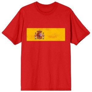 Spain flag on Red Ground Adult Crew Neck Short Sleeve T-shirt - 1 of 4