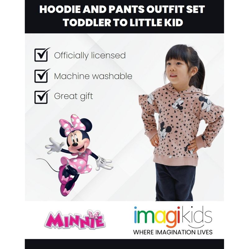 Disney Minnie Mouse Girls Fleece Pullover Hoodie and Pants Outfit Set Toddler to Little Kid, 3 of 7
