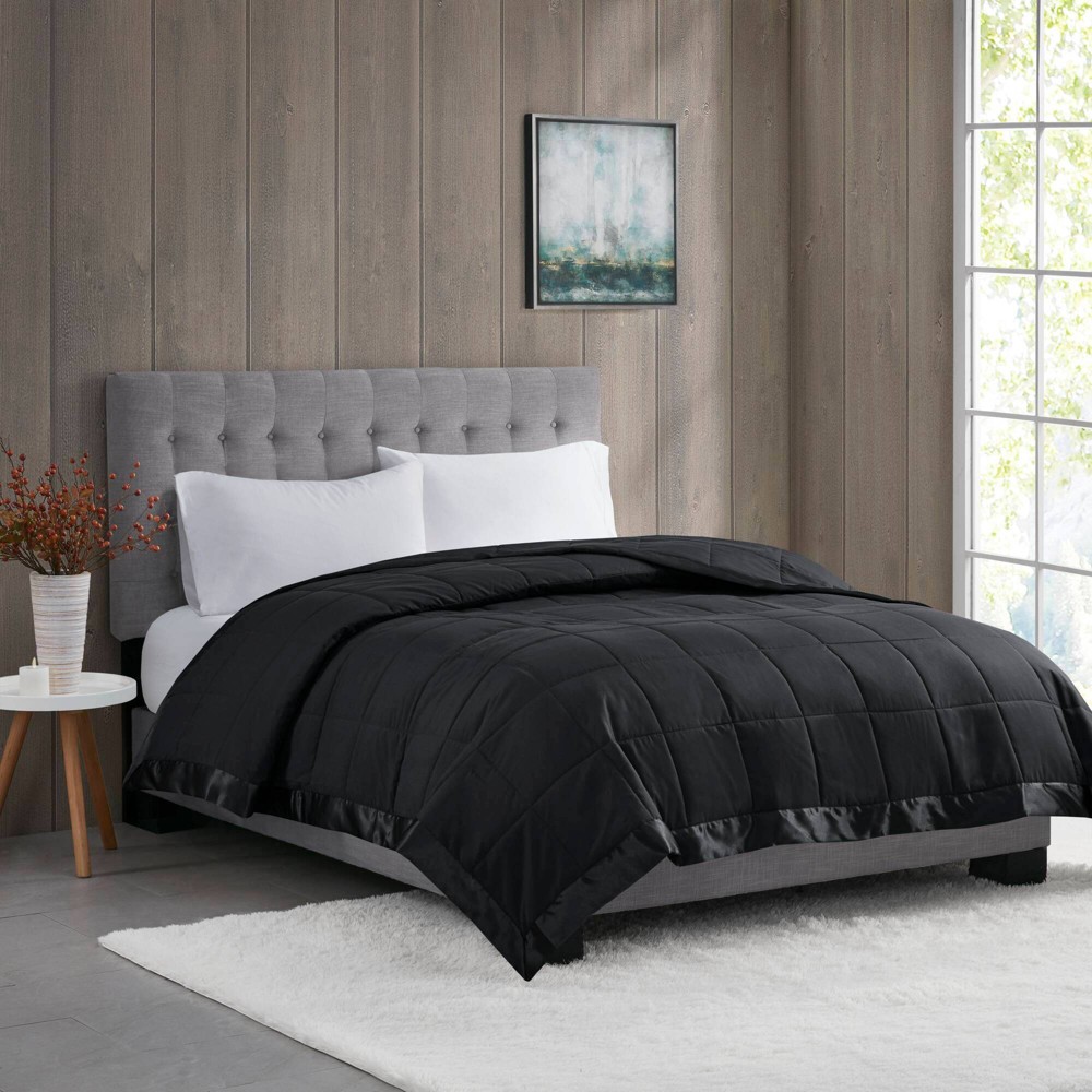 Madison Park King Prospect Lightweight Down Alternative Blanket with Satin Trim Black