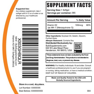 BulkSupplements Vitamin K2 MK7 Softgels