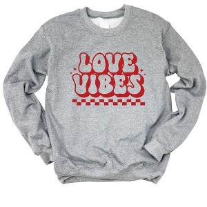 Simply Sage Market Women's Graphic Sweatshirt Love Vibes Checkered - 1 of 4