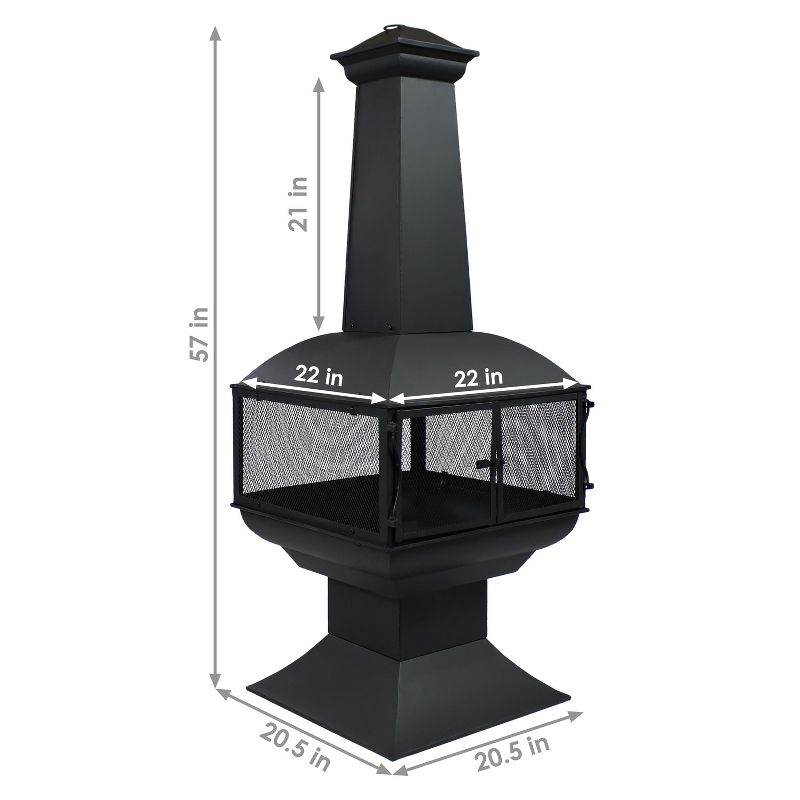 Sunnydaze Outdoor Backyard Patio Steel 360-Degree View Wood-Burning Fire Pit Chiminea with Wood Grate and Poker - 57" - Black, 4 of 10