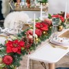 6FT Christmas Garland with Lights, Prelit Mantle Christmas Garland with Berries Red Poinsettia, Xmas Garland for Fireplace Stairs Holiday Decor - 3 of 4