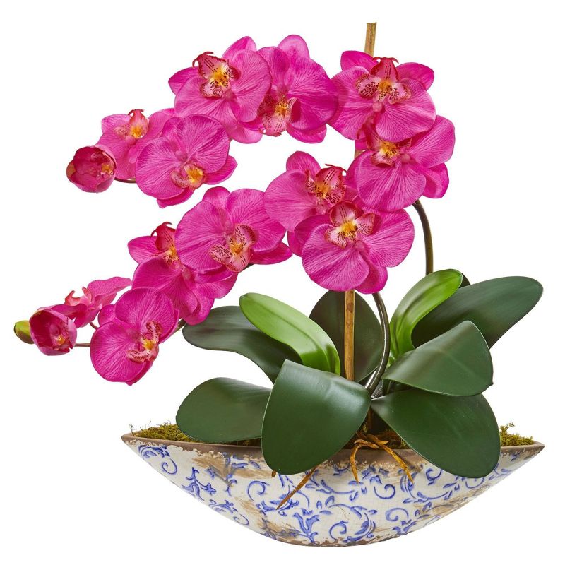 Nearly Natural 16-in Phalaenopsis Orchid Artificial Arrangement in Vase, 3 of 6
