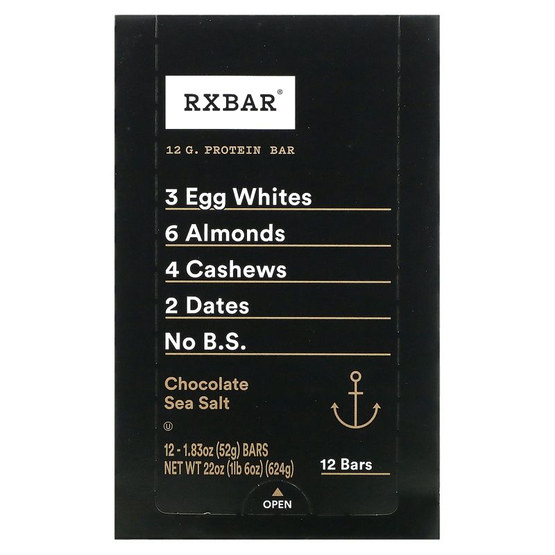 RXBAR Protein Bar, Chocolate Sea Salt, 12 Bars, 1.83 oz (52 g) Each, 1 of 4
