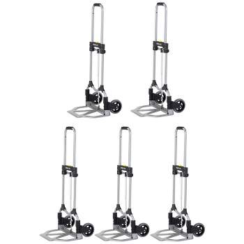 Magna Cart Personal 160lb Capacity MCI Folding Steel Luggage Hand Truck Cart w/ Telescoping Handle, Silver/Black (5 Pack)