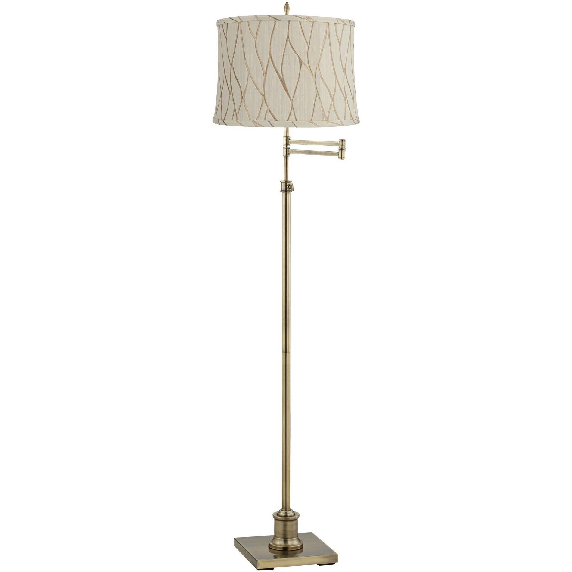 Regency Hill Westbury Traditional 70" Tall Standing Floor Lamp Skinny Adjustable Swing Arm Gold Antique Brass Finish Drum Kinmen Cream Shade
