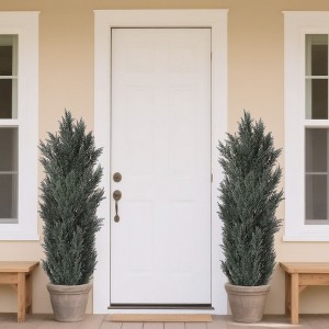 Angel Sar 2 Pack Realistic Artificial Topiary Cedar Trees Outdoor with UV Protection, Artificial Trees for Home Decor Indoor with Long Life - 1 of 4