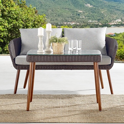 All weather Wicker Athens Outdoor Cocktail Table Brown Alaterre