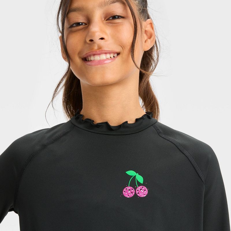 Girls' Cherries Printed Rash Guard Swim Top - art class™ Black, 3 of 5