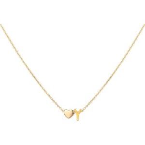 Heart Initial Necklace for Women, 18K Gold Plated Stainless Steel Letter Pendant Y - 1 of 4