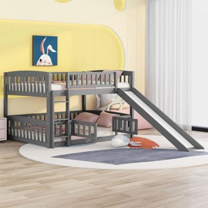 Streamdale Bunk Bed With Slide, Full Over Full Low Bunk Bed With Fence And Ladder For Toddler Kids Teens, Gray - 1 of 4