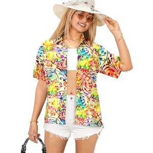 LA LEELA Button Down Shirt for Women Casual Summer Beach Shirt Collared Blouse Short Sleeve Vacation Hawaiian Shirts Tops for Women - 1 of 4