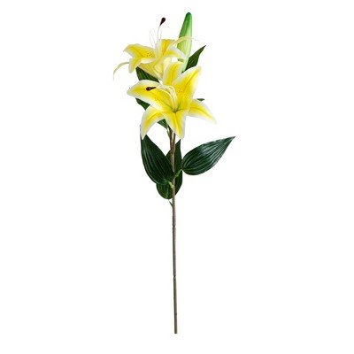 Nearly Natural 31-in Artificial Lily Flower Stems, Set of 3, Yellow