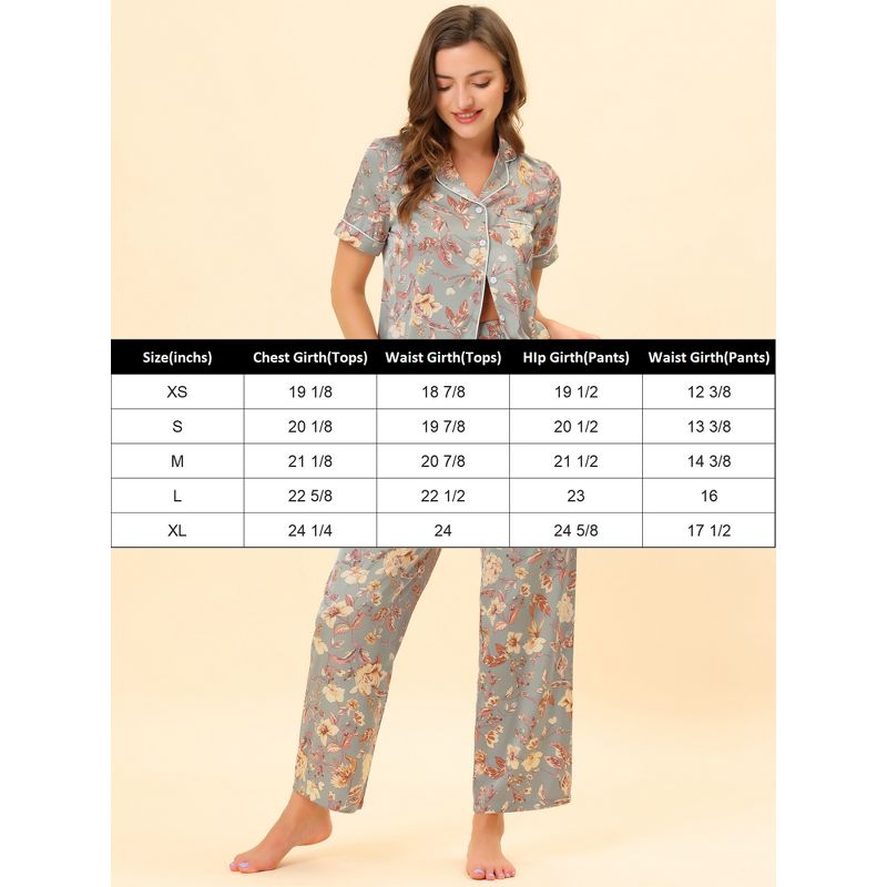 cheibear Women's Silky Short Sleeves Sleepshirt with Pants Pajama Set 2 Pcs, 6 of 7