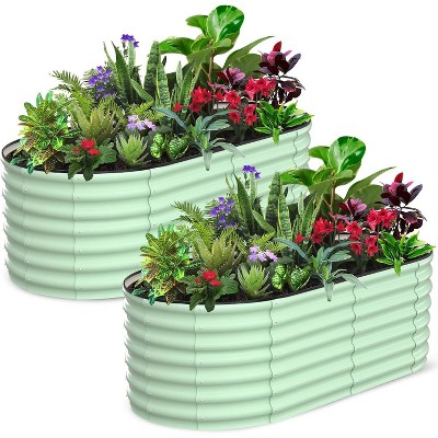 Raised Garden Bed Set of 2, Large Outdoor Galvanized Planter Box for Vegetables & Flowers with Safety Edge & Gloves