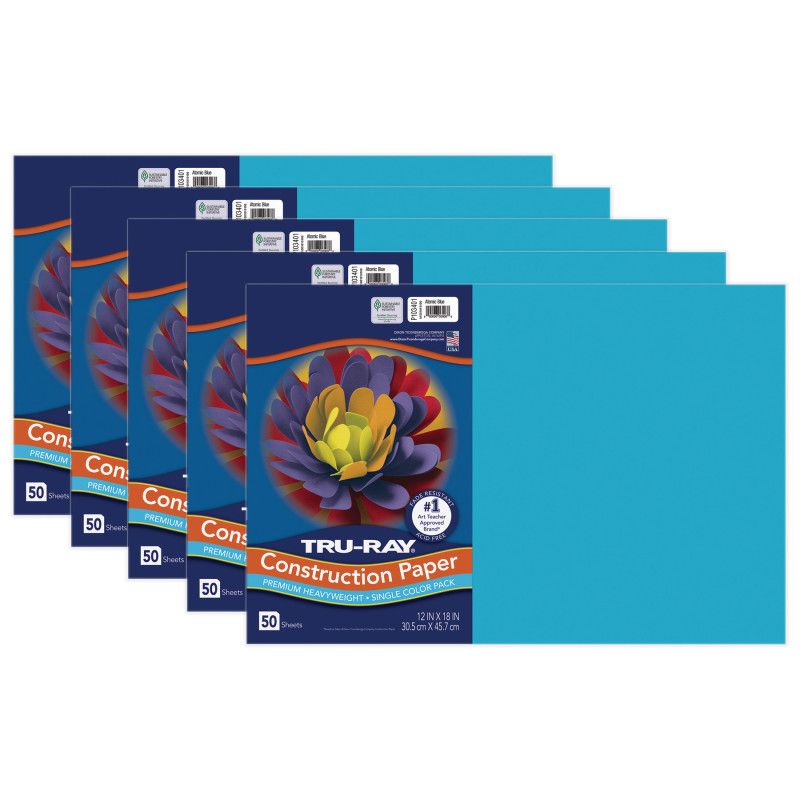 Tru-Ray Construction Paper, Atomic Blue, 12" x 18", 50 Sheets Per Pack, 5 Packs, 1 of 2