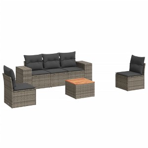 vidaXL Patio Sofa Set with Cushions Outdoor Furniture 6 Piece Poly Rattan - Gray - 1 of 4