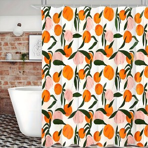 Paaaawaters 12-Hook Vibrant Orange Apple Cartoon Shower Curtain - Water-Resistant Polyester Fabric - 1 of 4