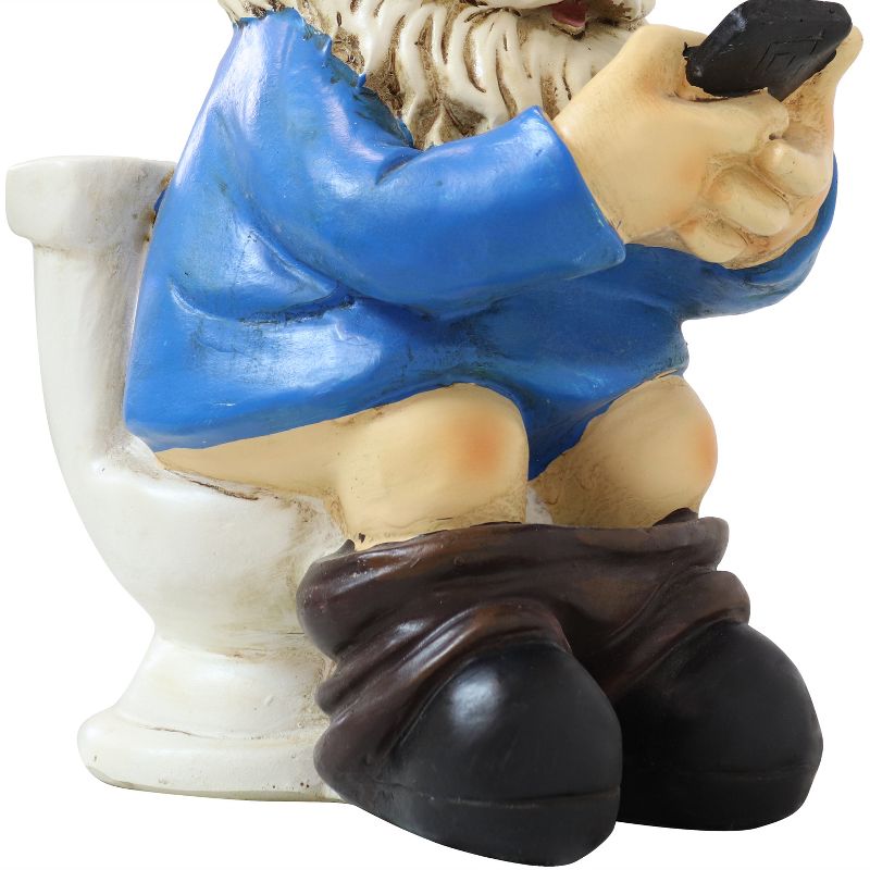 Sunnydaze 9.5-Inch Cody the Garden Gnome on the Throne Reading His Phone Sculpture - Funny Lawn Decoration - Blue, 6 of 10