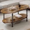 Oval 2-Tier Coffee Table with Storage, 47.2" Mid Century Grey Center Table, Modern Wood & Metal Cocktail Table for Living Room or Office - 3 of 4