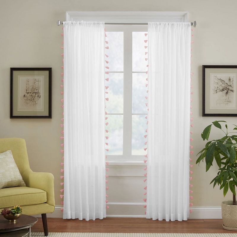 Bianca Sheer Boho Single Window Curtain Panel with Tassels - 52" x 84" - Elrene Home Fashions, 1 of 6