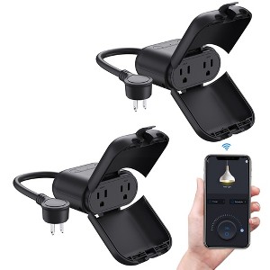 ELEGRP Outdoor Smart Plug with 2 outlets, Works with Alexa & Google Home, Voice & Remote Control - 1 of 4