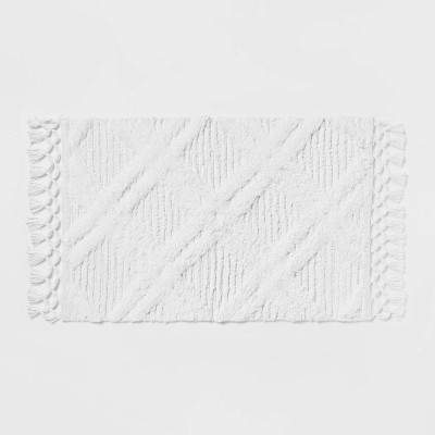 Diamond Embossed Tasseled Woven Bath Rug White - Threshold™