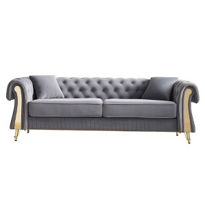 84.25'' Velvet Chesterfield Sofa with Tufted Back, Gold Metal Legs and Pocket Spring Cushions - 1 of 4