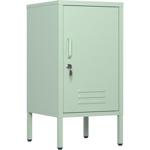 Single Door Lockable Metal End Table,Modern Minimalist Room Side Table with 2 Adjustable Shelf,Multi Storage Cabinet - 1 of 4