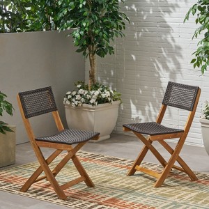 Sapphtopaz Foldable Outdoor Dining Chairs Set of 2 Wicker Patio Chairs with Woven Seat for Poolside, Garden, Backyard - 1 of 4