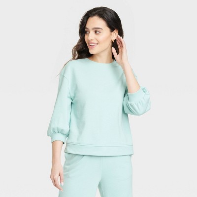 A New Day Women's Sweatshirt Green Fleece Quarter Zip Size Small A1063