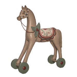 Transpac Resin 22.5 in. Tan Christmas Retro Wheeled Horse Decor - 1 of 4