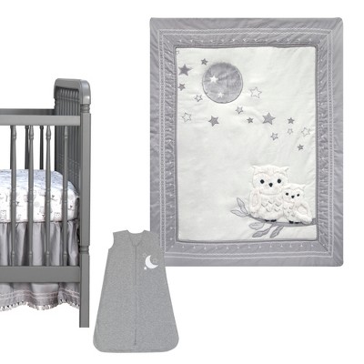 Lambs Ivy Luna White gray Celestial Owl 4 piece Nursery Baby