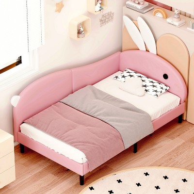 NicBex Twin/Full size Upholstered Rabbit-Shape Daybed,Sofabed with Rabbit Ear Headboard for Bedroom,Living Room,Apartment,Pink