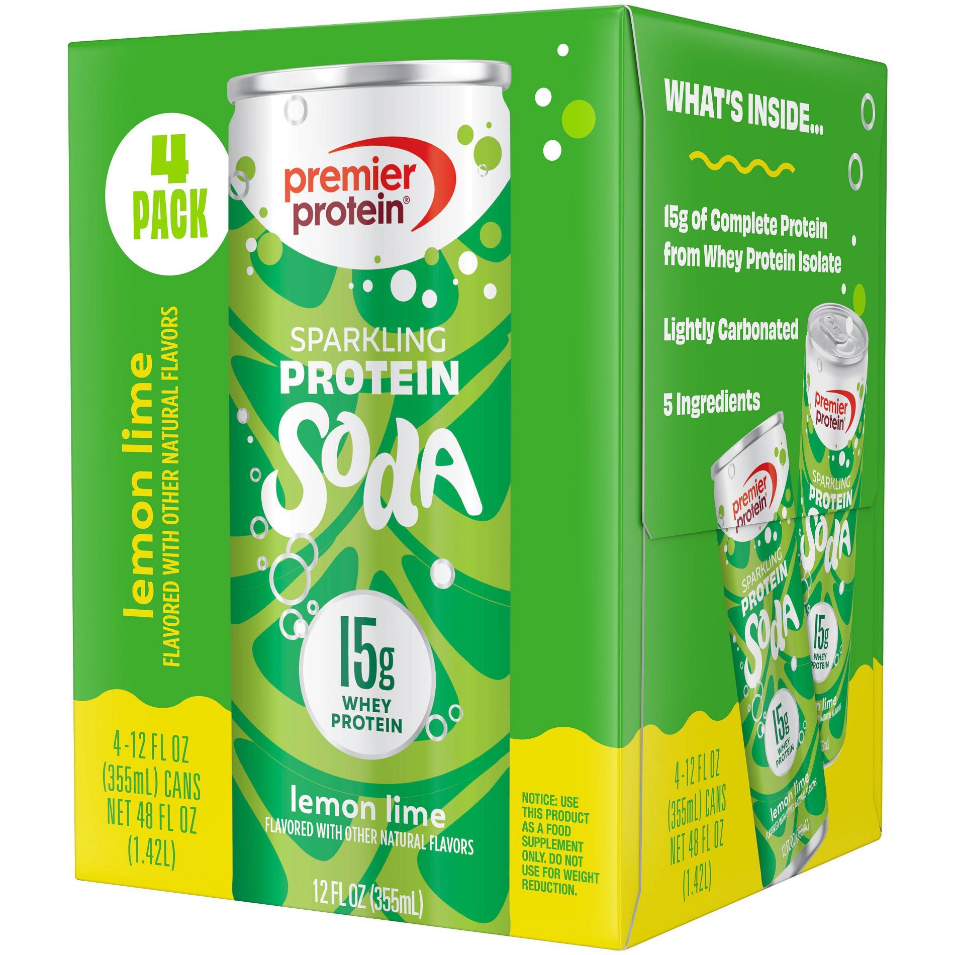 Premier Protein Ready To Drink Lemon Lime Soda Whey Protein Isolate Shakes - 15g Protein - 4pk/12 fl oz